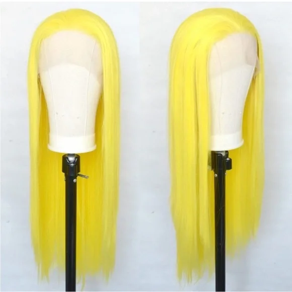 24”Yellow Silky Long Straight Lace Front Wig NEW